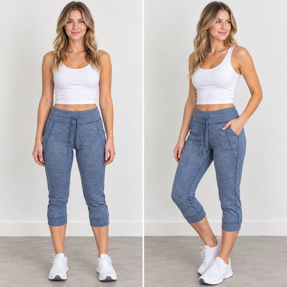 Gap Fit Heathered Blue Navy Performance Cotton Capri Pants Size S